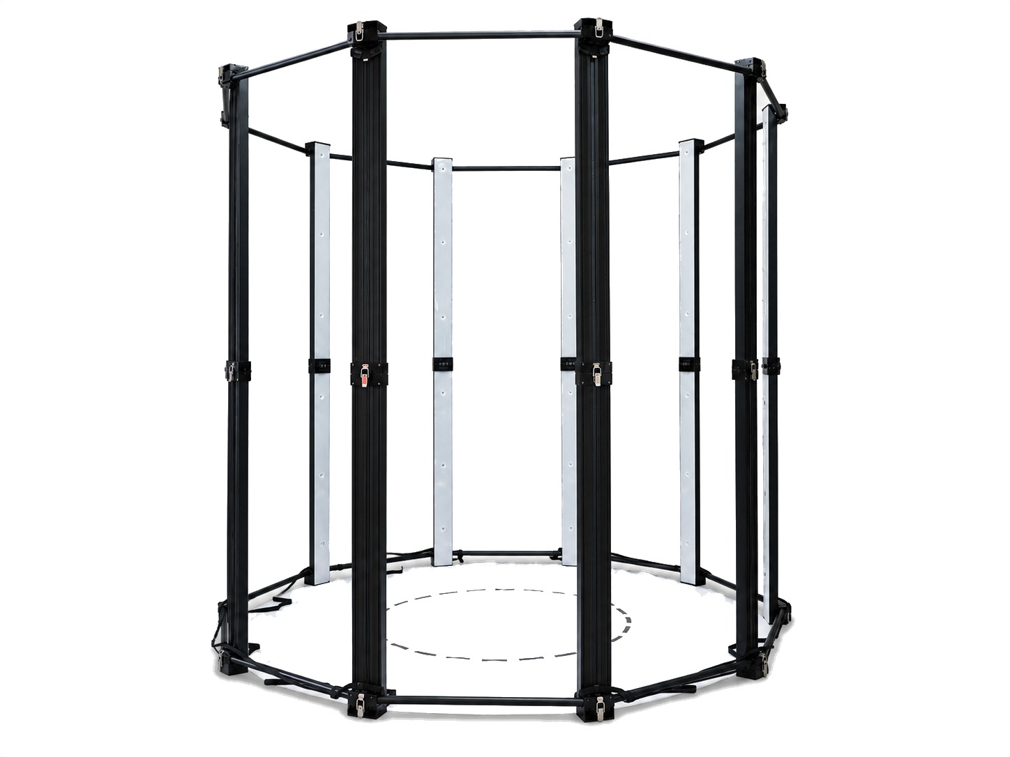 Tiansun Foldable Matrix 3D Photobooth: ten black aluminum columns with white grid light panels around a round white floor